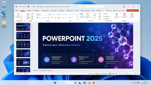 Интерфейс Microsoft PowerPoint 2025 для Windows 11